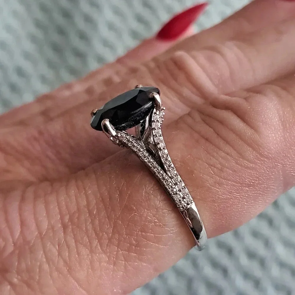 Blue Sapphire and Moissanite Ring in 925 Sterling Silver